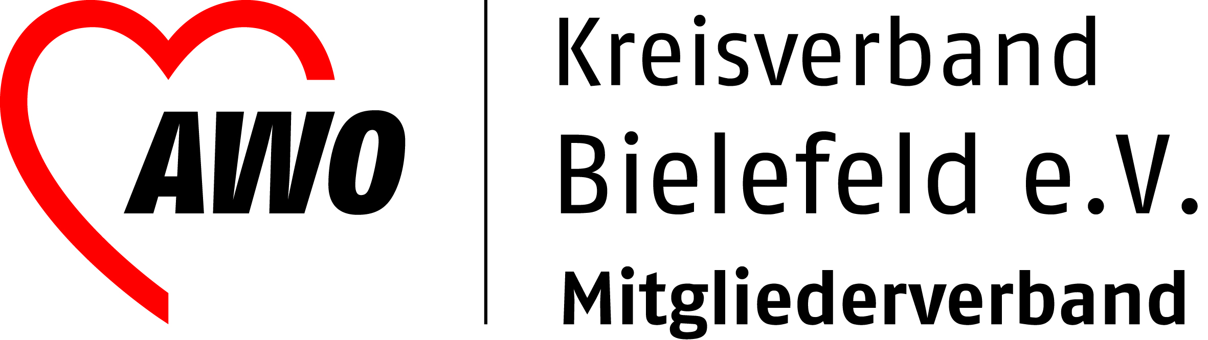 Rotes offenes AWO-Herz, daneben Kreisverband Bielefeld e.V. Mitgliederverband