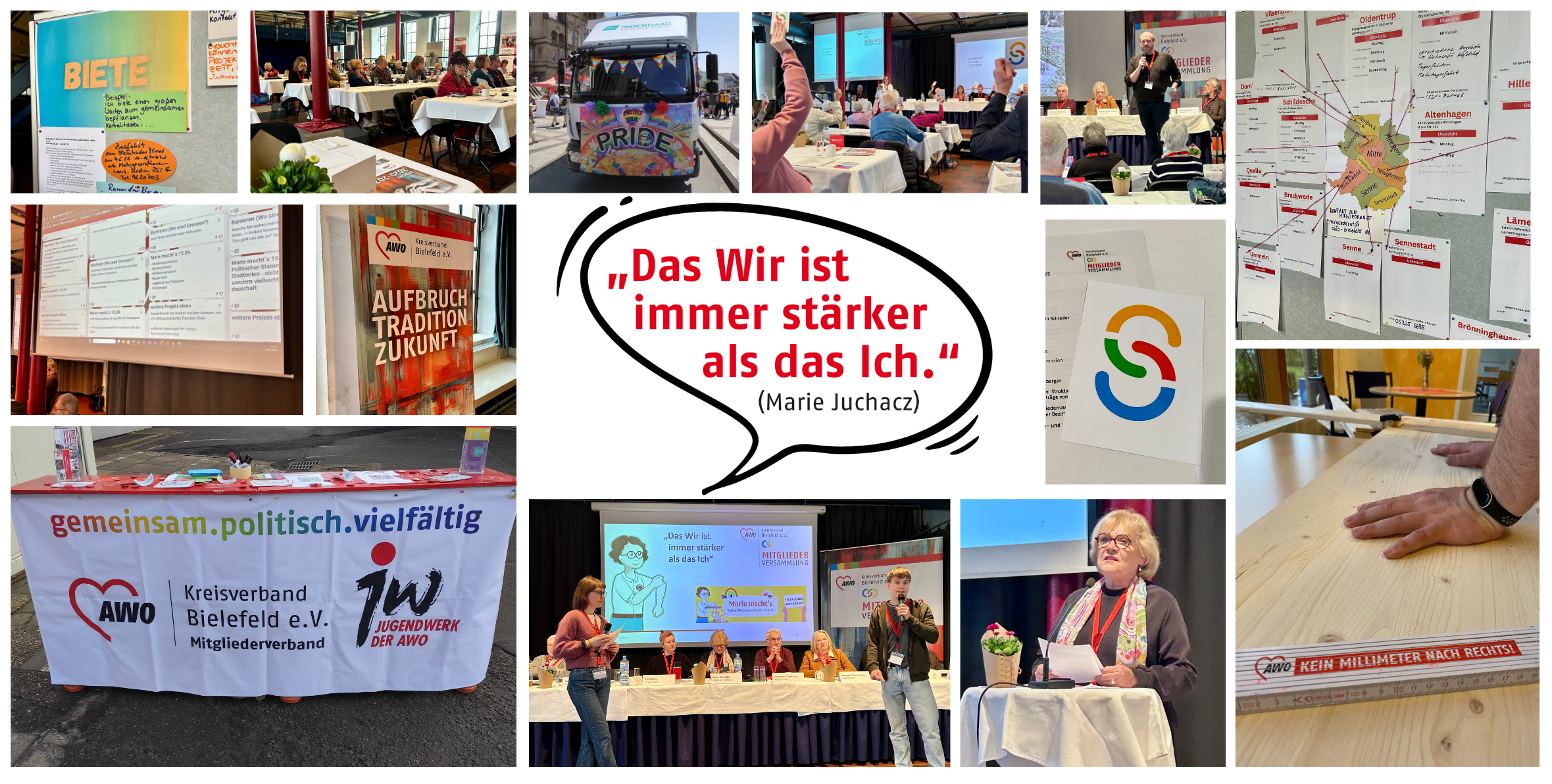 Eine Collage von Bildern des Mitgliederverbands. Bilder von Aktionen und Konferenzen der letzten Jahre